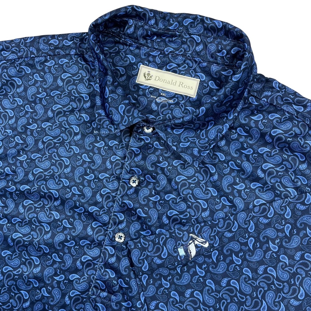 Donald Ross Paisley Golf Polo Mens XXL Blue Short Sleeve Pelican Embroidery